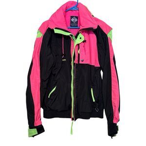 Vtg Columbia Neon Pink Green Ski Jacket Shell 80s 90s Retro Criterion  Medium